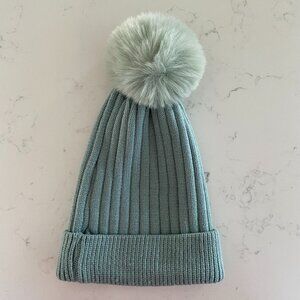 LA Express Ribbed Knit Cuffed Acrylic Toque/Beanie w Pom Pom Soft Mint Green OS